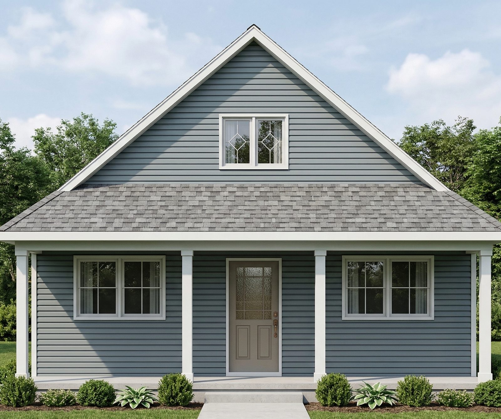 Concept rendering of a detached ADU cottage with a covered front porch
